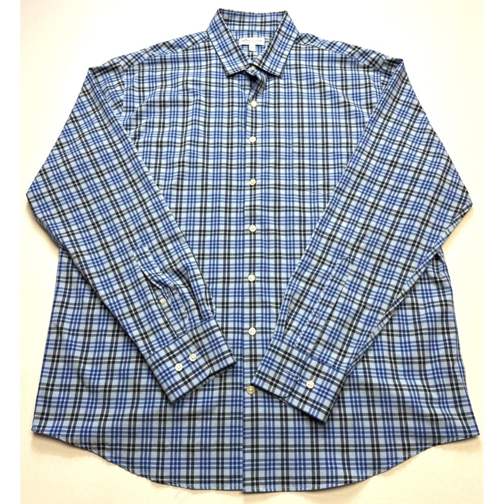 PETER MILLAR Summer Comfort Men's XL Plaid Blue Long Sleeve Button Up Shirt
